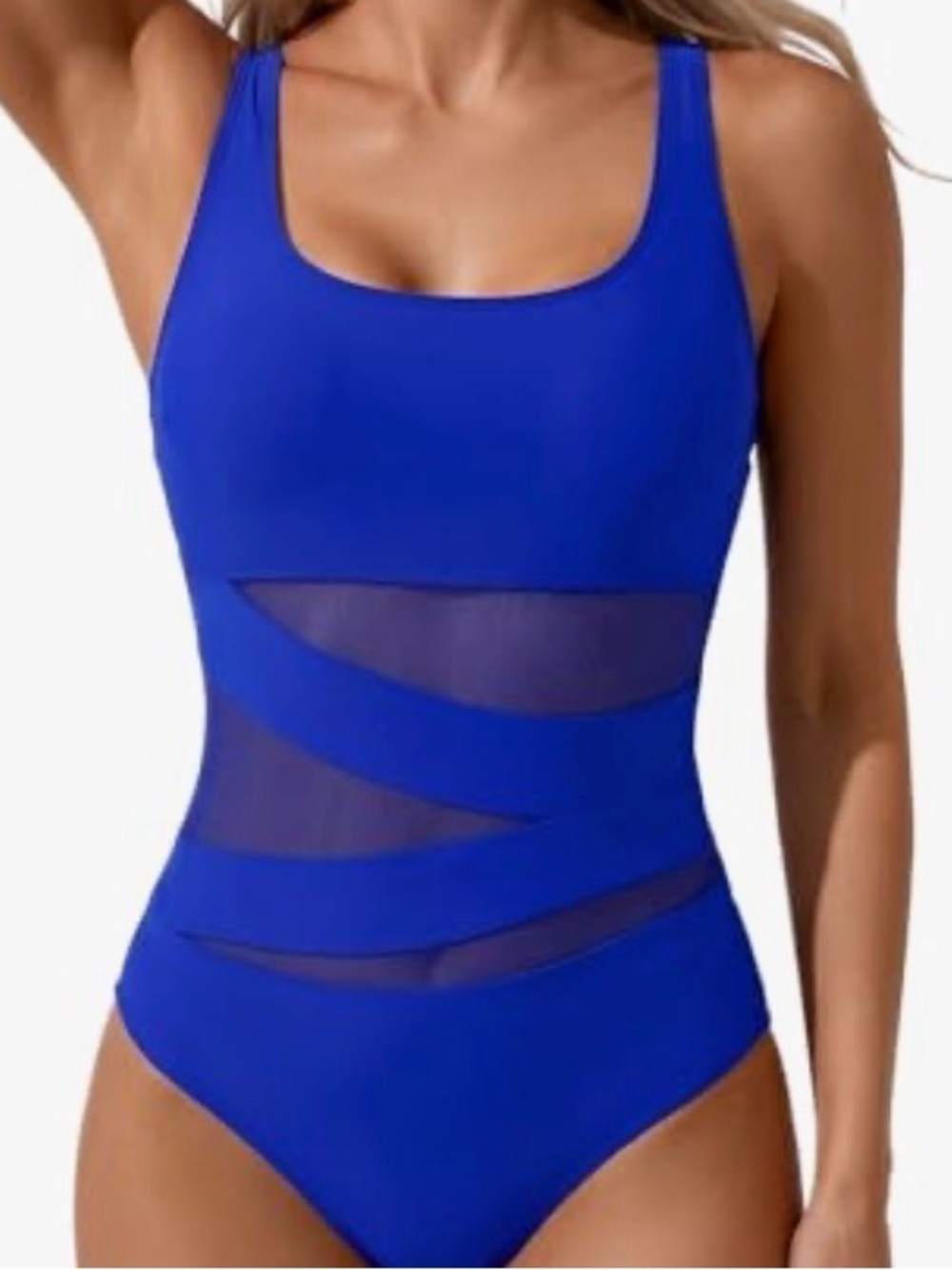 Women's Royal Blue Mesh Panel One-Piece Swimsuit